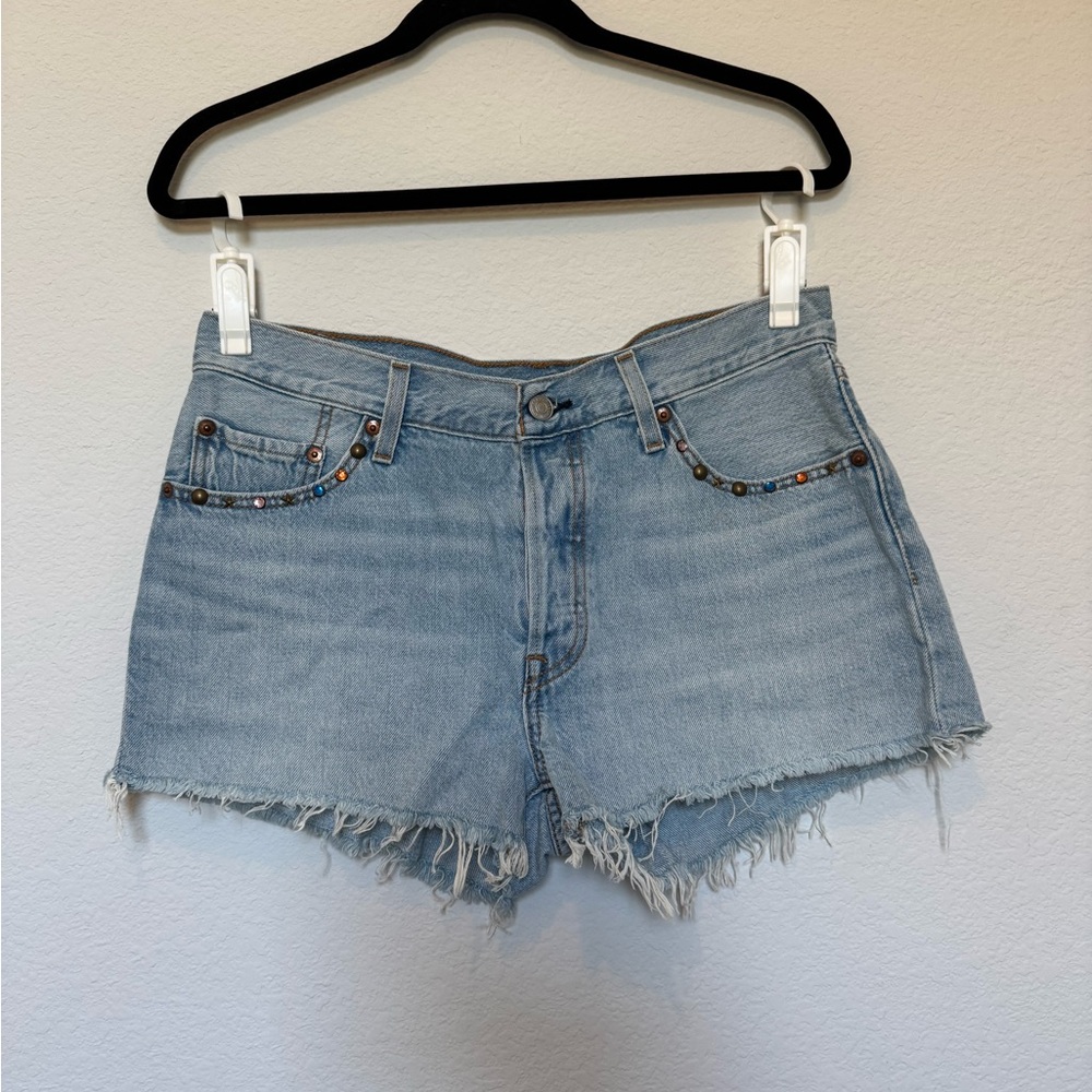 Levi’s Light Blue Denim Shorts with rhinestones